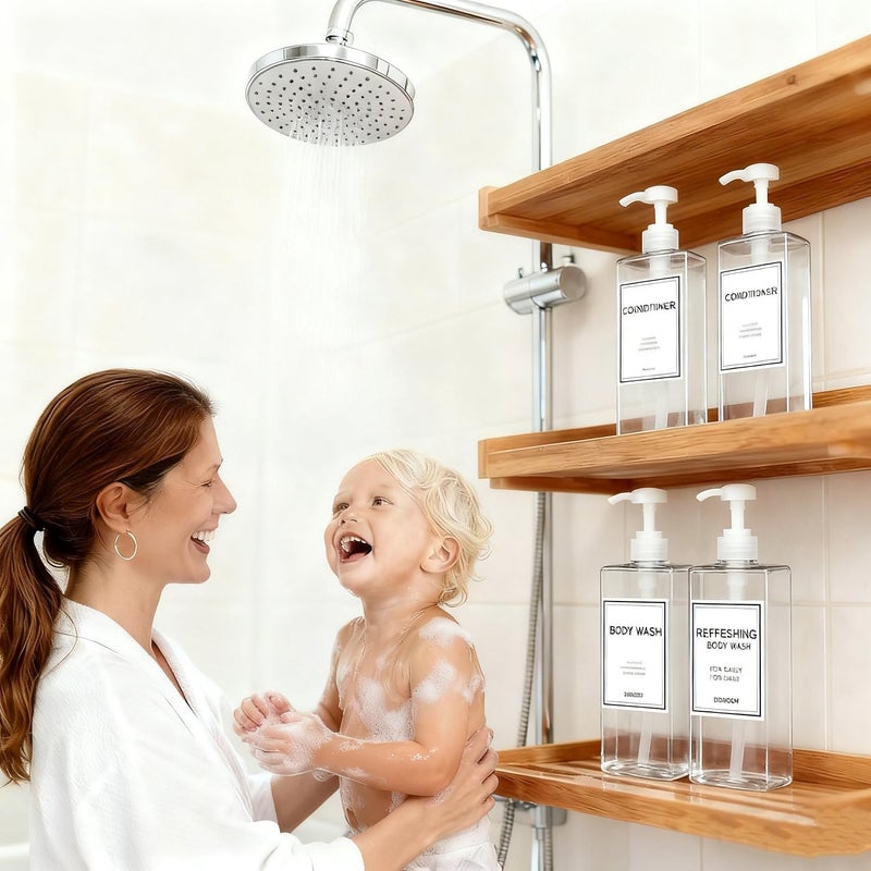 DIDROOM Modern Shampoo and Conditioner Dispenser (21 oz, Pack of 3) Refillable Pump Bottle Set Empty Shower Plastic Bottles with Pump for Bathroom Body Wash Soap and Shower - Image 4